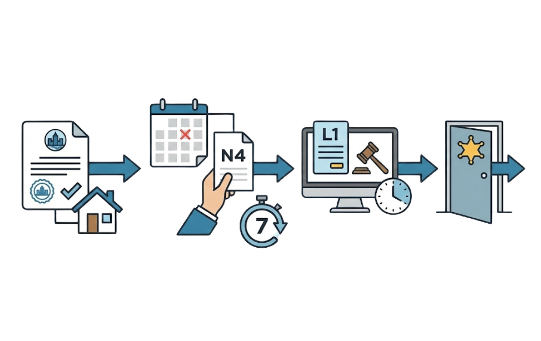 What can landlords in Brampton legally do if a tenant stops paying rent in 2025, and how does the LTB process work?